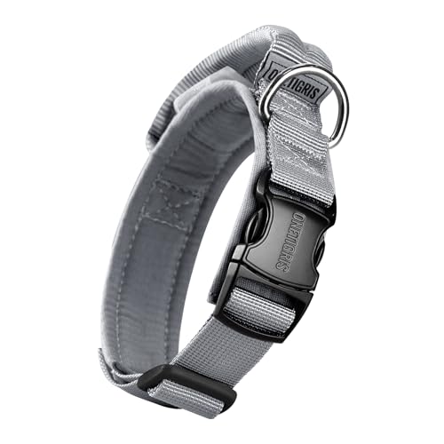 OneTigris Tough Dog Collars, Tactical Dog Collar with Handle, Milltary Adjustable Dog Collar with Heavy Duty Metal Buckle for Training (Gray, S) - color: Gray, size: S
