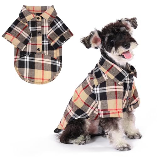 KOOLTAIL Dog Shirt,Cotton Beige Plaid Pet Shirts,Cute Dog Apparel Clothes Suitable for All Seasons, Comfortable Dogs T-Shirt for Small Medium Large Dogs Cats, Pet Outfit Costume,XS - color: Beige Plaid, size: Small/Medium
