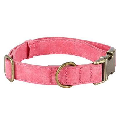TDTOK Soft PU Leather Dog Collar, Classic Leather Collar for Small Medium Large Dogs with Quick Release Metal Buckle, Durable & Adjustable Fit 10-23" Neck - color: Pink, size: L