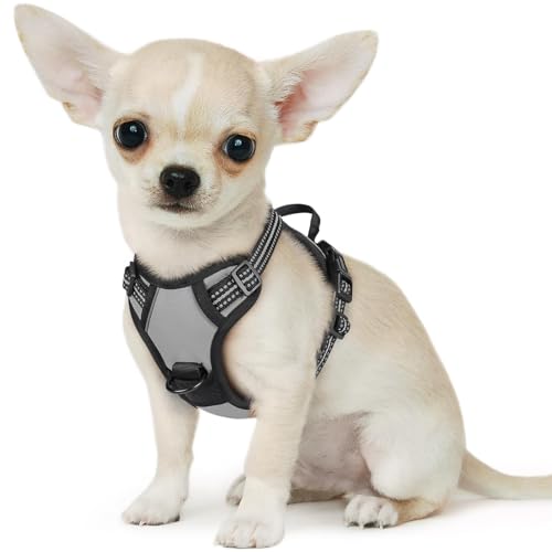 Small Dog Harness No Pull, Service Vest with Reflective Strips and Control Handle, Adjustable and Comfortable for Walking, No Choke Pet Harness with 2 Metal Rings, Grey, XS - color: Grey, size: X-Small