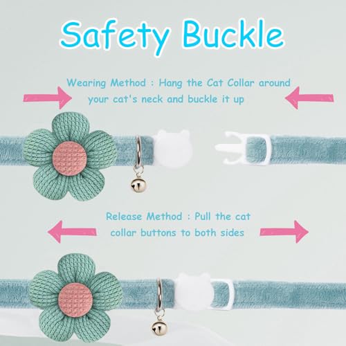 Breakaway Cat Collars with Bells, MUZIEBA Kitten Collar for Girl Boy Adjustable Safety Kitty Collars for Cats Puppy and Small Pets (Blue + Green) - color: Blue + Green