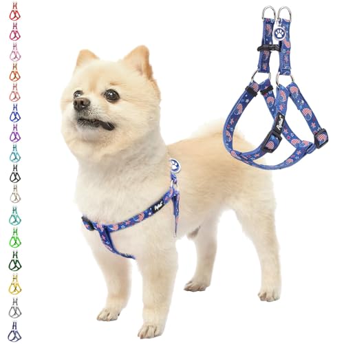 PUPTECK No Pull Dog Harness Soft Adjustable Basic Nylon Step in Puppy Vest Outdoor Walking with ID Tag, American Flag, XS - color: Blue (America Flag), size: X-Small