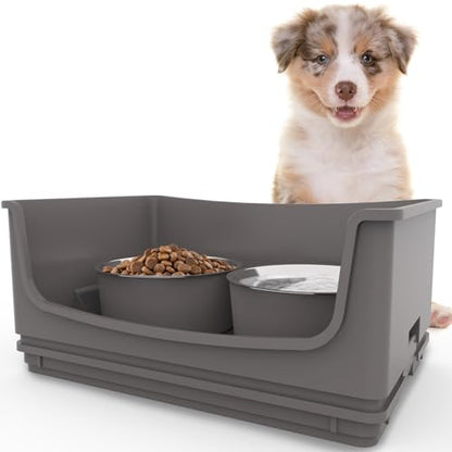 Elevated Dog Bowl Stand Set,Quiet Eating Mess Proof Raised Dog Bowls 2 Stainless Steel Food Bowls,Splash Water Collection Non-Slip Small Cat Feeding Table - color: Grey, size: Small