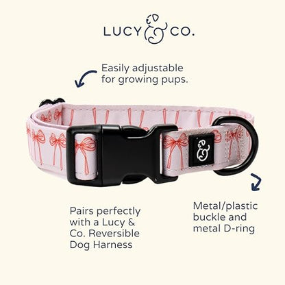 Lucy & Co. Ballet Bows Dog Collar - Durable Lightweight Designer Collar for Pets - Adjustable Metal Safety Buckle - White & Pink Bows - Small - color: Ballet Bows Dog Collar, size: Small