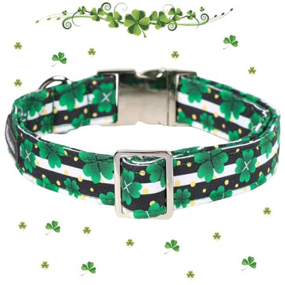 Maca Bates St Patricks Day Dog Collar Irish Clover Dogs Collars Black and White Soft Adjustable Durable Saint Patrick's Shamrock Spring Gift for Small Medium Large Girl Boy Male Female Puppy Pet - color: St. Patrick--stripe clover, size: S
