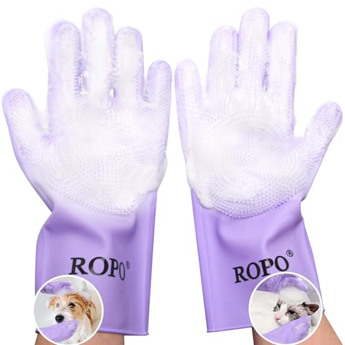 ROPO silicone gloves for pet grooming, multi-functional gloves for pet hair shedding, bathing, and massage (Purple) - color: Purple