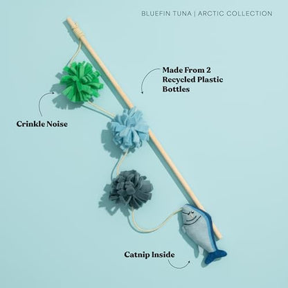 Cat Toys | Plush Fish Teaser Cat Wand Toy | Eco Friendly Interactive Cat Toys for Indoor Cats - style: Finn the Fish Teaser