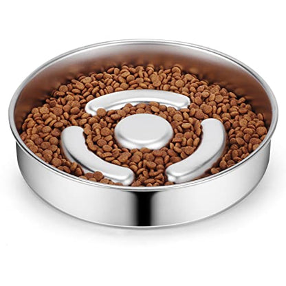 AIPERRO Stainless Steel Non Slip Slow Feeder Dog Bowl, 4 Cups Metal Dog Food Bowls for Medium and Large Dogs, Fun Bloat Stop Pet Bowl Dogs Water Bowl for Fast Eaters, Slows Down Pets Eating - size: 4 Cups/ 2.0" Deep (Max 6Cups)