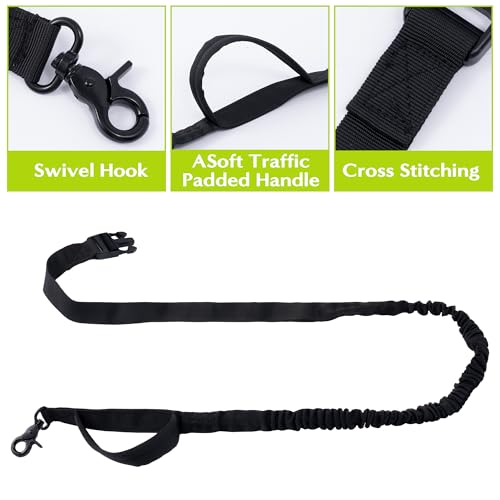 Hands Free Dog Leash - Waist Running Leashes with Zipper Pouch, Adjustable Reflective Waist Belt, Dualc Handle Retractable Bungee for Small Medium Large Dogs Walking Jogging (Black 4.1-7.2ft) - color: Black
