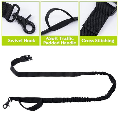 Hands Free Dog Leash - Waist Running Leashes with Zipper Pouch, Adjustable Reflective Waist Belt, Dualc Handle Retractable Bungee for Small Medium Large Dogs Walking Jogging (Black 4.1-7.2ft) - color: Black