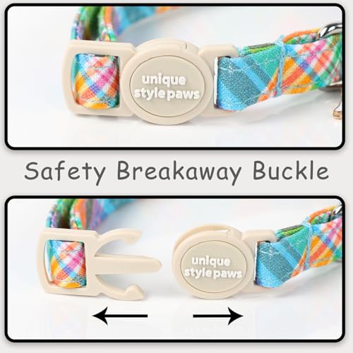 Unique style paws 2 Pack Easter Day Kitten Collar Breakaway with Bell&Pendant, Adjustable Safety Blue Pink Colorful Plaid Cat Cotton Collar for Girl Boy Cat and Small Pet - color: blue pink colorful grid