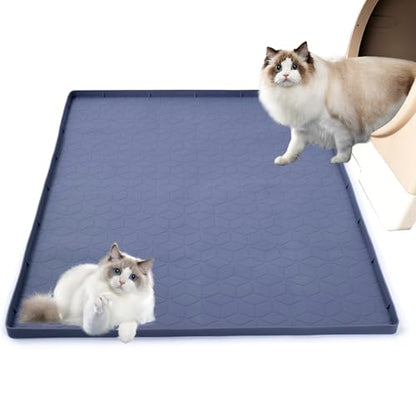 31" x 22" Cat Litter Mat, Waterproof & Anti-Skid Litter Box Mat for Scatter Control, Silicone Litter Pads Trapping Mess Around Litter Box with Raised Edges, Easy Clean Pad