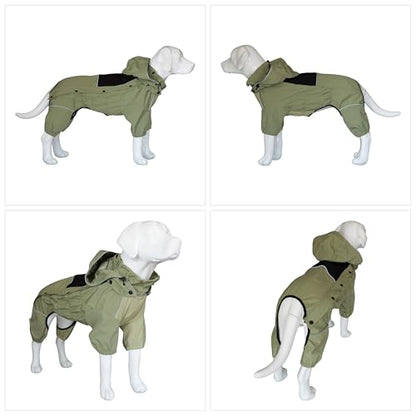 LOVELONGLONG Waterproof Dog Raincoat with Removable Hood – Outdoor Full Body Dog Jacket, Windproof Snowproof Shell Suit – All Season Pet Rain Gear Sage Green XS - color: Sage Green, size: XS (Back 10.5")