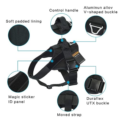 EXCELLENT ELITE SPANKER Tactical Dog Harness Patrol Harness Service Dog Vest Military Dog Vest Working Dog Vest with Handle(Black-S) - color: Black, size: S-(23.5 - 29.5")