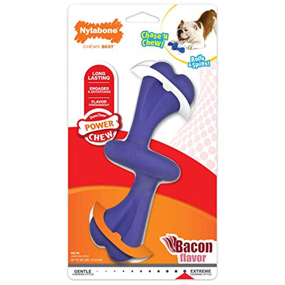 Nylabone Engaging Power Chase 'N Chew Toy for Dogs, Rolling & Spinning Interactive Dog Toys for Aggressive Chewers, Purple, Bacon Flavor, Large - Up to 50 lbs, 1 Count
