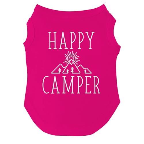 Happy Camping Dog Tee Shirt | Sleeveless Breeds | Summer | Outdoor Adventure | Travel | (Hot Pink, 2X-Large 278) - color: Hot Pink, size: XX-Large (25-35 lbs)