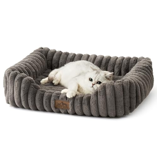 COZY KISS Orthopedic Dog Bed for Small Dogs & Cats - Washable Rectangle Pet Bed with Anti-Slip Bottom, Soft Calming Cat & Puppy Bed for Indoor Pets (25"x21"x6", Grey) - color: Grey, size: 25.0"L x 21.0"W x 6.0"Th