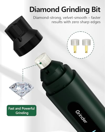 weini Dog Nail Grinder with Sponge Dust Collection, Ultra Quiet <35dB Pet Nail Trimmer for Large Dogs & Cats, Professional 5-Speed Electric Dog Nail Grinder Quiet, 7H Runtime, Green