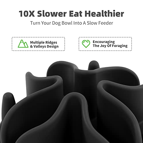 Jaoul Slow Feeder Dog Bowls Insert, Puzzle Slow Feeder Insert with 51 Octopus Suction Cups for Medium Large Size Dog Food Bowl Over 6.5" Wide (Black) - color: Black, size: Large(5.5 inch)