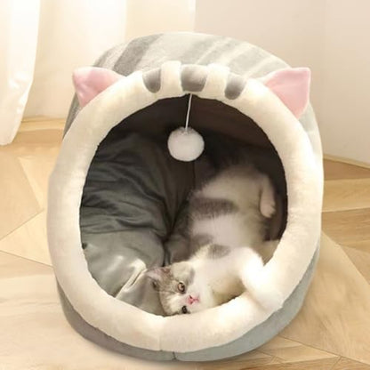 PUXING Cat Bed for Indoor Cats Cat Cave Bed Cat House Cat Tent Hideaway Pod for Indoor Cats Felt Kitten Beds Covered Cat House for Ultimate Cozy Comfort(Size:M)