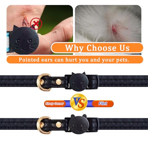 Cat Collar Breakaway with D-Ring and Safety Buckle, Adjustable, Soft Sheep Leather and Lightweight for Kittens and Small Pets (Neck Fit 7.5"-11", Black) - color: Black（7.5" - 11"）