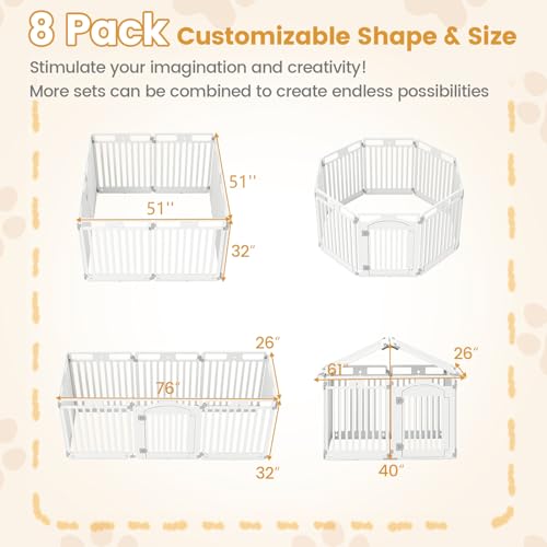 Giantex 8 Panel Dog Playpen, 32'' Tall Plastic Pet Fence with Lockable Door, Indoor Outdoor Portable Dog Exercise Pen for Medium Dogs, Configurable into Square, Rectangle or House-Shaped Layout