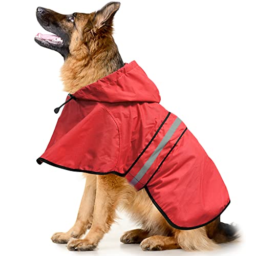 Reflective Dog Raincoat - Adjustable Hooded Pet Rain Coat Jacket, Waterproof Dog Slicker Poncho for Small to X- Large Dogs and Puppies (Red, X-Large) - color: Red, size: X-Large