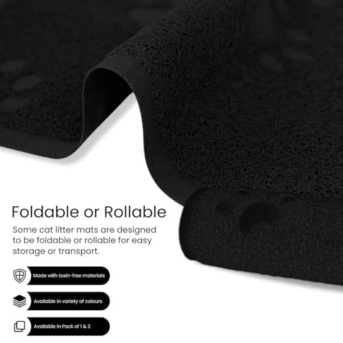Andalus Small Cat Litter Mat, Pack of 2 - Waterproof, Non-Slip & Easy to Clean Cat Litter Box Mat for Extra Efficient Pet Litter-Trapping, Black (15.75” X 11.75”) - color: Black