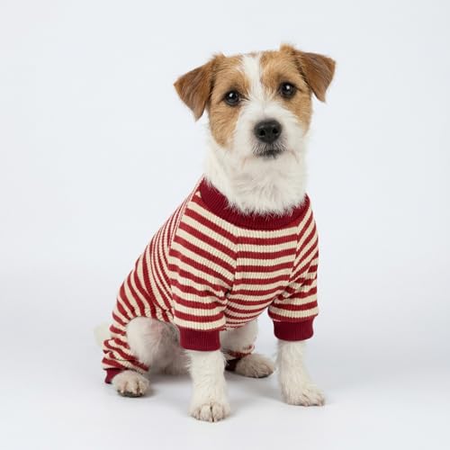 Fitwarm Red and White Striped Dog Pajamas, Waffle Dog Clothes for Small Dogs Girl Boy, Puppy Onesie with Feet, Pet Christmas Outfit, XL - color: Red, size: X-Large