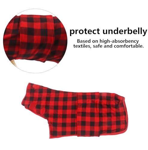 Geyecete Dog Drying Coat - Fast Drying Dog Bathrobe Towel - Microfibre Super Absorbent Pet Cat Bath Robe - Red Black Grid-S - color: Red Black Grid, size: Small
