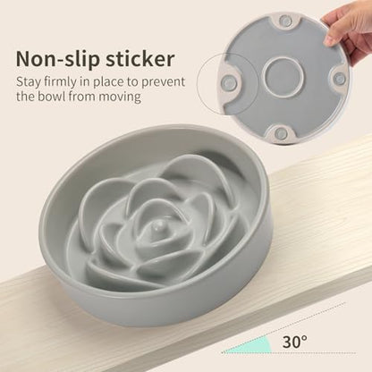8.26 in Grey Dog Bowl Slow Feeder Ceramic for Medium and Large Breed,Pet Feeding Dog Food Water Dish Heavy Weighted,Puppy Bowl for Fast Eaters,Puzzle Slow Eating Dish Modern Maze - color: Upgraded Grey Slow Feeder