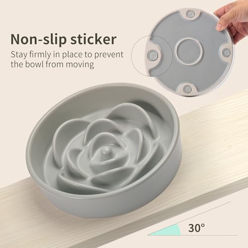 8.26 in Grey Dog Bowl Slow Feeder Ceramic for Medium and Large Breed,Elevated/Raised Slow Feeding Dog Food Water Dish Heavy Weighted,Puppy Dish for Fast Eaters,Puzzle Eating Bowl Modern Maze - color: Upgraded Grey Slow Feeder Elevated