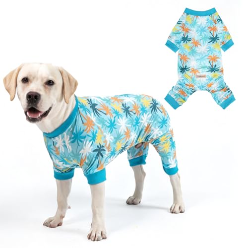 SCENEREAL Dog Sun Shirt UV Protection Cooling Vest, Quick-Dry Breathable Summer Clothes Jumpsuit Lightweight Pet Pajamas Outdoor Dirt-Resistant Shedding Control Onesie for Small Medium Large Dogs - color: Blue Coconut Tree, size: XL