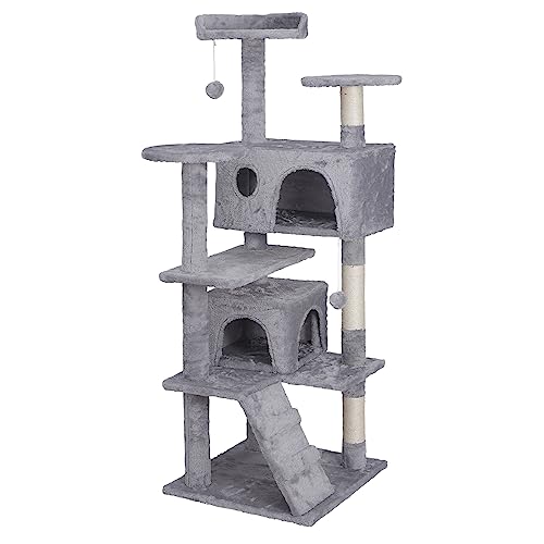Nova Microdermabrasion 54 in Cat Tree Tower for Indoor Cats Multi-Level Cat Condo Cat Bed Furniture with Scratching Post Kittens Activity Center - color: Light Grey