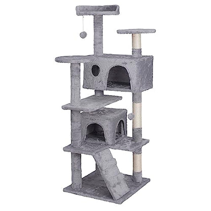Nova Microdermabrasion 54 in Cat Tree Tower for Indoor Cats Multi-Level Cat Condo Cat Bed Furniture with Scratching Post Kittens Activity Center - color: Light Grey