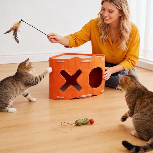 Genérico Felt Cave Cats - Semi-Gated Pets - Spacious Cave | Winter Use Outdoor Camping Travel Home & Bedroom & Living Room Apartment Balcony - color: Orange