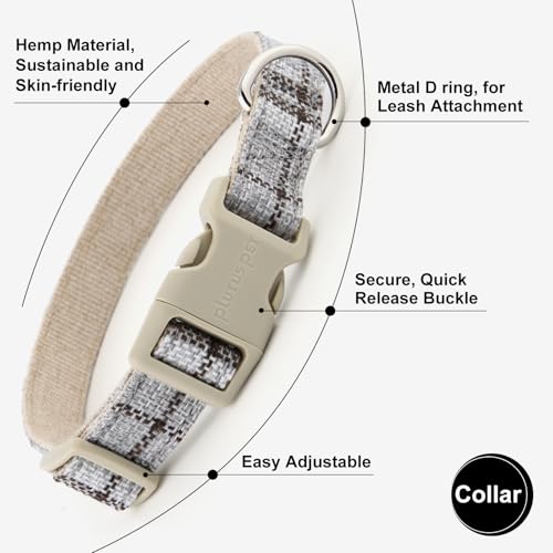 Plutus Pet Cotton Hemp Dog Collar and Leash Set, Adjustable Collar for Small, Medium, and Large Dogs, Heavy Duty and Soft on Skin, Gray Plaid, XS - color: Grey Plaid, size: X-Small