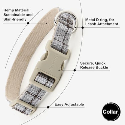 Plutus Pet Cotton Hemp Dog Collar and Leash Set, Adjustable Collar for Small, Medium, and Large Dogs, Heavy Duty and Soft on Skin, Gray Plaid, S - color: Grey Plaid, size: Small