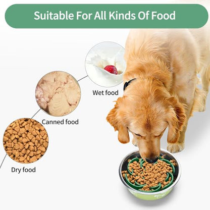Slow Feeder Dog Bowls Insert,Third Generation upgradedSuper Firm Eating Bowl（Cuttable） for Large Breed and Medium Small Size Compatible with Regular Elevated Metal Glass Dog Bowl (Green) - color: Green