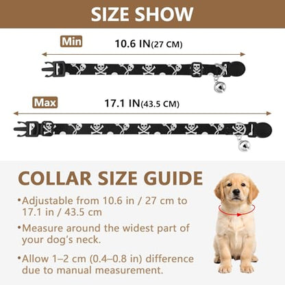 Small Dog Collar 2 Pack Adjustable Pet Collar Adjustable 10.6 to 17.1 Inches - color: White Pirate Skulls Black