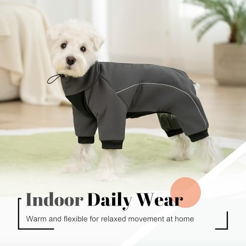 Four Leged Dog Winter Coat, Fullbody Warm Fleece Dog Jacket, Reflective Puppy Cold Weather Coats with Leash Hole & Drawstring, Back Zipper Water-Resistant Doggie Winter Clothes - color: Dark Grey, size: Small