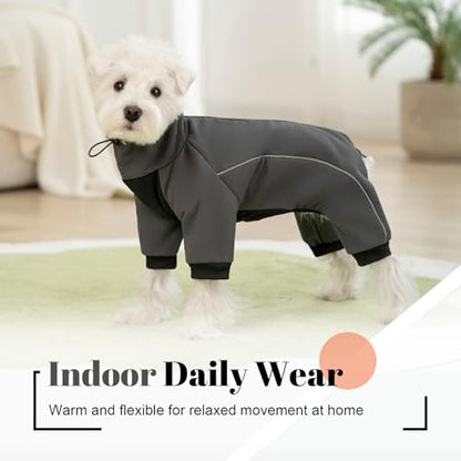 Four Leged Dog Winter Coat, Fullbody Warm Fleece Dog Jacket, Reflective Puppy Cold Weather Coats with Leash Hole & Drawstring, Back Zipper Water-Resistant Doggie Winter Clothes - color: Dark Grey, size: X-Large