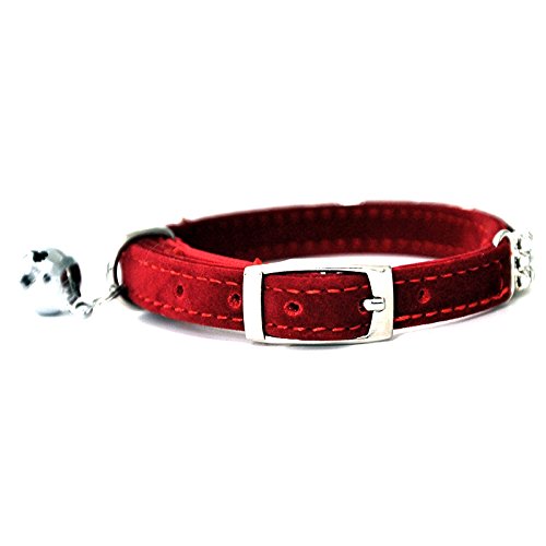 CHUKCHI Soft Velvet Safe Cat Adjustable Collar Bling Diamante with Bells,11 inch for Small Dogs and Cats (Red) - color: Red
