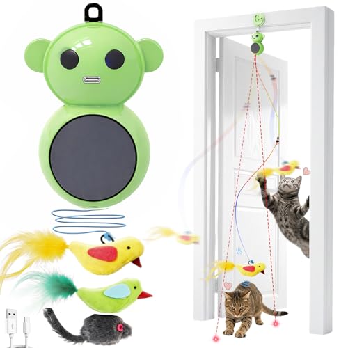 Interactive Cat Toys for Indoor Cats - 2 in 1 Automatic Cat Toy with Flying Bird，Smart Moving Wand Toy with 2 Modes, Auto On/Off Hanging Safe Toys for Bored Kitten & Adult Cats (Green) - color: Green