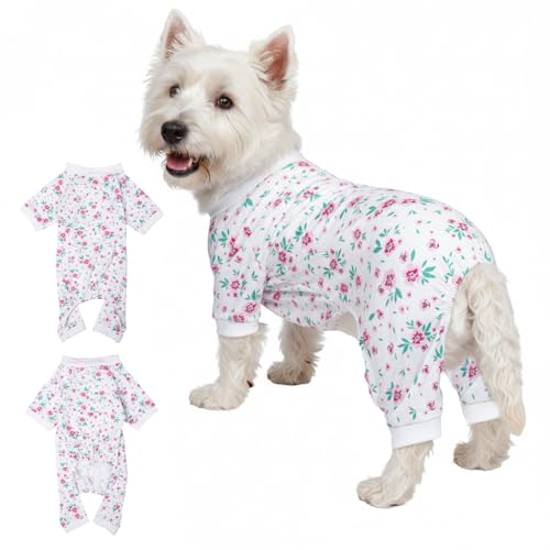 2026 New Cotton Dog Pajamas for Small & Medium Dogs - Soft Pet Onesie, Comfy Puppy Coat with Various Prints, Cute Pet Apparel for Dogs Pink Floral Large - color: White-Pink Floral, size: Large