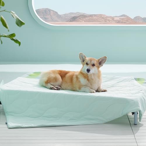 Bedsure Premium Cooling Blanket for Large Dog - Q-MAX>0.5, Breathable Summer Washable Cold Pet Mat, Soft Durable Self Cooling Dog Mat for Hot Weather, Turquoise Green, 40x50 - color: Turquoise Green, size: L(40x50")