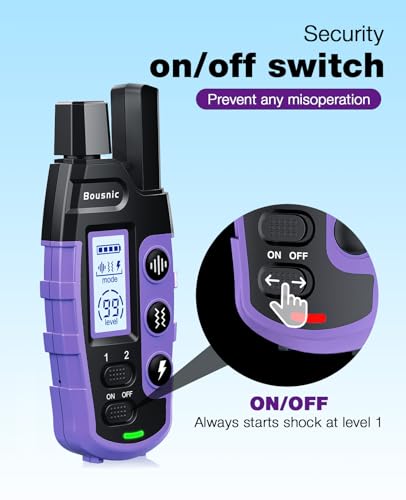 Bousnic Dog Shock Collar - 3300Ft Training Collar with Remote for 5-120lbs Small Medium Large Dogs Rechargeable Waterproof e Collar with Beep (1-8), Shake(1-16), Safe Shock(1-99) Modes (Lightpurple) - color: Purple