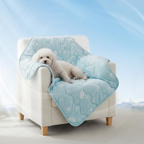 NWK Dog Cooling Blanket, Q-Max>0.345, Ice Silk Cool to Touch Material, Reversible Breathable Bed Cover, Furniture Protector Couch Sofa for Summer, Machine Washable (Ocean Blue, 30'' X 40'') - color: Ocean Blue, size: M (30''x 40'')