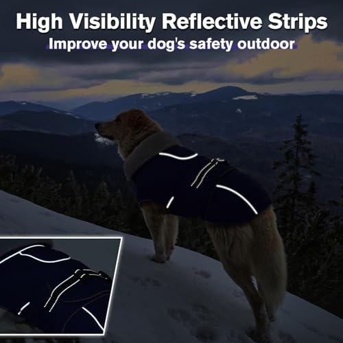 Lelepet Warm Dog Winter Coat Waterproof Dog Jacket with Adjustable Buckle & Leash Hole Reflective Pet Fleece Snowsuit Turtleneck Windproof Cold Weather Coats, Blue, M - color: Blue, size: M