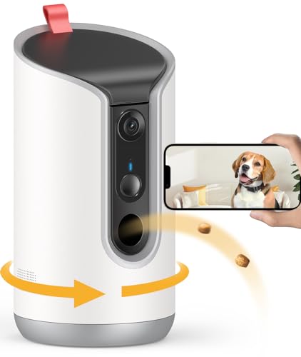 TKENPRO 2K Pet Camera Treat Dispenser, 360°View Dog Camera with Phone App, 5G&2.4G WiFi 2-Way Talk Pet Cam Indoor for Cats Remote Treat Tossing, Motion Alerts, Auto Tracking - color: White